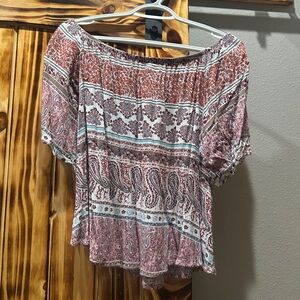 Bohemian Off-Shoulder Top in Red and White